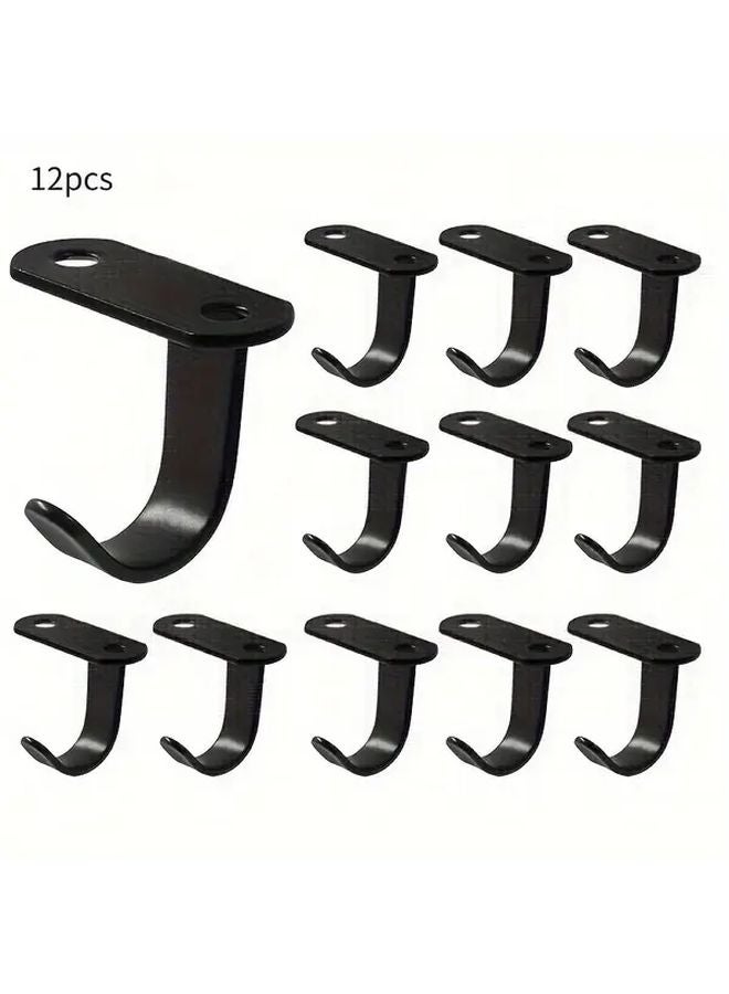 12pcs Matte Black Stainless Steel Ceiling Hooks Heavy Duty Under Shelf Towel Hooks - Image 1